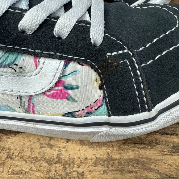 Vans Sk8-Hi Floral Canvas High Top Sneakers Womens 8 Tropical Print Suede Accent - Picture 4 of 12